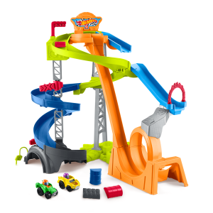 Little People  Hot Wheels  Circuit Cascades Spirales, 2 Véhicules